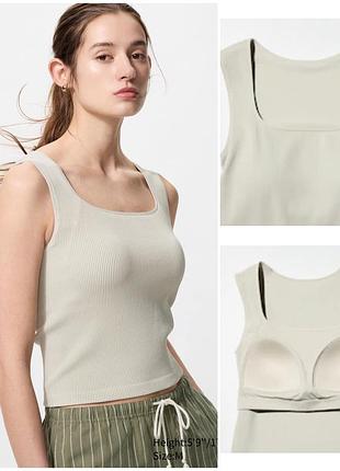 Uniqlo майка в рубчик з вбудованим бра ribbed square neck sleeveless bra top