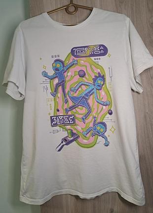 Белая футболка rick and morty (рик и морти) – neon portal edition (м)