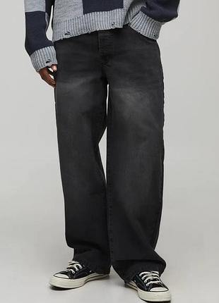 Джинсы широкие  baggy скейтеры темно серые графитовые boohoo man
