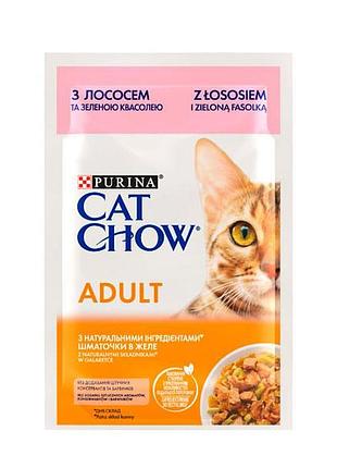 Cat chow adult консерва для котов с лососем и зеленой фасолью, 85 г акция