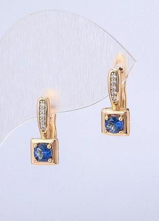 Серьги xuping позолота 18к с белыми стразами и синим кристаллом d-15х6мм + -
