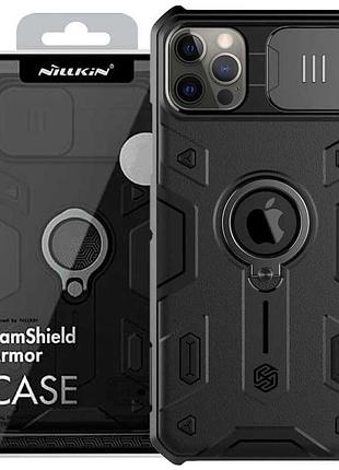 Tpu+pc чехол nillkin camshield armor (шторка на камеру) для apple iphone 12 pro max (6.7") черный