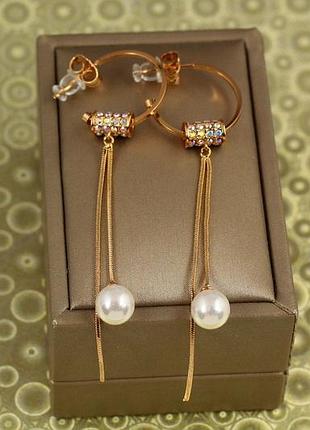 Серьги xuping jewelry жемчужина на подвеске 8 см золотистые love-shopping