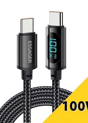 Кабель essager type-c pd 100w fast charge с дисплеем qc 3.0 200см провод для быстрой зарядки и передачи данных