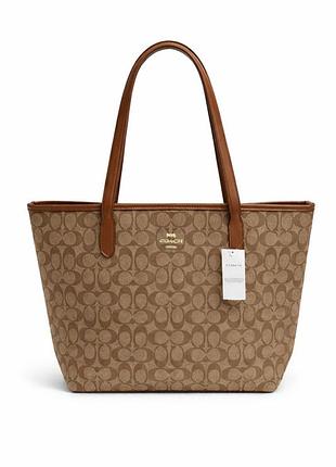 Сумка женская шоппер coach city tote in signature canvas натуральная кожа коач сумка