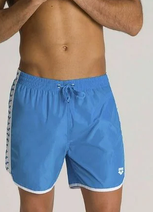 Мужские пляжные шорты arena team stripe boxer turqupise-white
