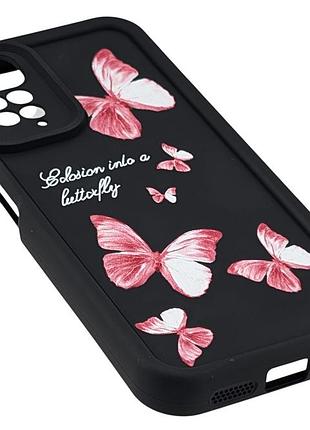 Чехол shock case print для xiaomi redmi note 11/ note 11s бампер силиконовый черный с рисунком бабочки 3