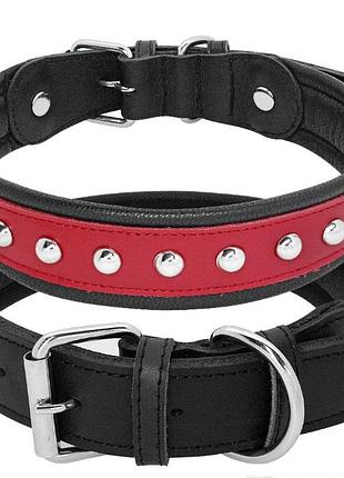 Кожаный ошейник для собаки "lockdog" с заклепками черно-красный
