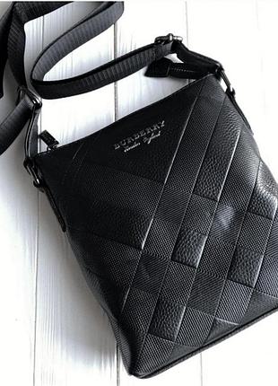 Мужская кожаная сумка мессенджер burberry black