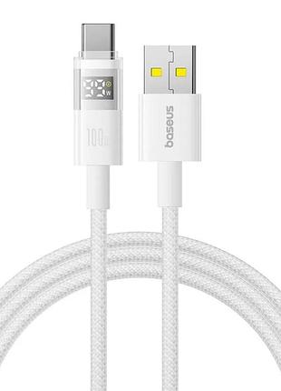 Кабель baseus display 2 usb - type-c pd100w (5a) 1м нейлоновий з дисплеєм для швидкої зарядки ноутбука і передачі даних white
