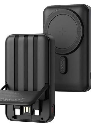 Power bank xo pr288 10000 mah с быстрой зарядкой 22.5w, беспроводной зарядкой 15w magsafe и встроенными кабелями black