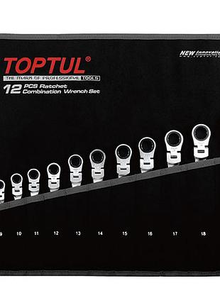 Набор ключей с трещоткой и шарниром комбинированных toptul 12шт 8-19мм в чехле gpaq1204
