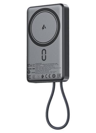 Power bank acefast m18 10000 mah с быстрой зарядкой 22.5w, беспроводной зарядкой 15w magsafe и встроенным кабелем type-c black