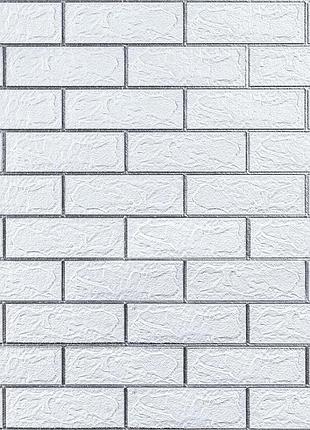 Самоклеюча 3d панель цегла біла смужка срібло 700х770х3мм (100-3) sw-00000752