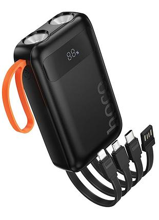 Power bank hoco j151 10000 mah с дисплеем, встроенными кабелями и фонариком black