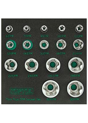 Набір головок torx plus epr (п'ятигранні) 1/4"-3/8"-1/2" 6epr-32epr 16шт в ложементе toptul gabf1601