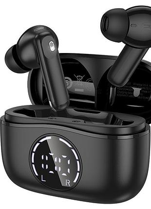 Наушники bluetooth беспроводные hoco eq22 вакуумные с микрофоном, шумоподавлением anc+enc и дисплеем black