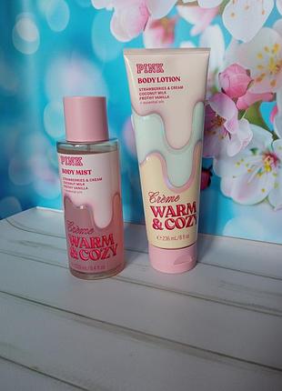 Набор victoria’s secret pink warm &amp; cozy crème спрей лосьон мист крем
