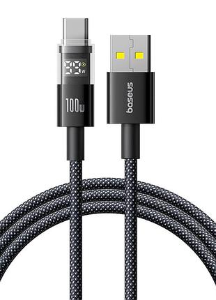 Кабель baseus display 2 usb - type-c pd100w (5a) 1м нейлоновий з дисплеєм для швидкої зарядки ноутбука і передачі даних black