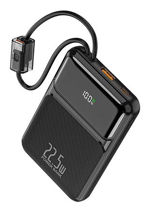Power bank wuw y158 10000 mah с быстрой зарядкой pd20w+quick charge 22.5w, дисплеем и встроенными кабелями black
