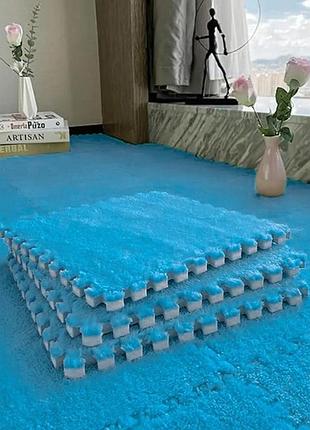 Модульное напольное покрытие мягкий пол-пазл 60х60х1cм плюшевый настил для пола голубой sw-00002091