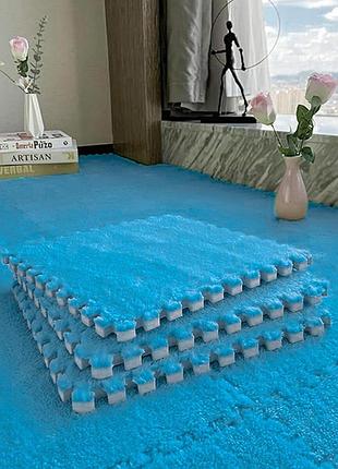 Пол-пазл 30*30*1см настил для пола плюшевый мягкий теплый пол голубой sw-00002090