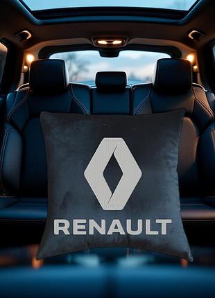 Авто подушка з вишивкою логотипу марки рено renault чорний автомобілісту 00168
