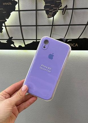 Чохол з квадратними бортами silicone case для iphone xr,якісний чохол з мікрофіброю для айфон хр (ліловий)