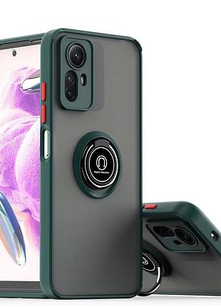 Чехол fiji colorframe для xiaomi redmi note 12s матовый бампер с кольцом подставкой green