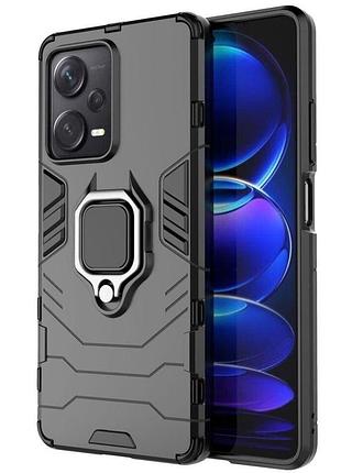 Чехол fiji ring для xiaomi redmi note 12 pro plus 5g бронированный бампер с кольцом подставкой черный