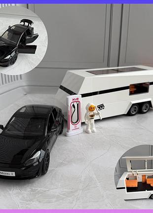 Дитяча машинка інерційна tesla model 3 m 92315-6 підсвітка звук будиночка на колесах чорний