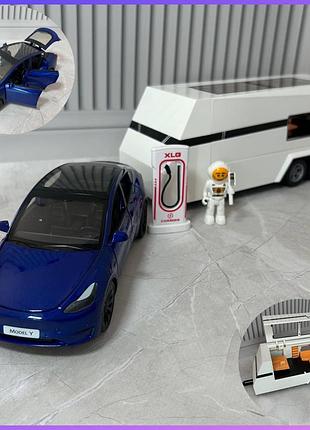 Дитяча машинка інерційна tesla model s m 92311-6 підсвітка звук будиночка на колесах синій