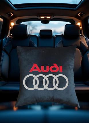 Авто подушка c вышивкой логотипа марки audi ауди черный автомобилисту 00454