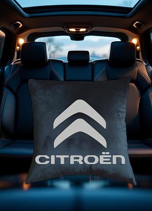 Авто подушка c вышивкой логотипа марки ситроен citroen черный автомобилисту 00168