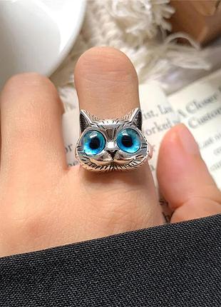 Кольцо с котом кошачьим глазом перстень кошка