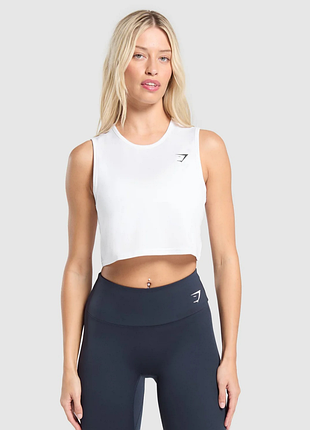 Білий спортивний топ із лого ✨ gymshark ✨ укорочена майка з логотипом для занять спортом
