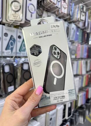 Чехол space magsafe iphone 11 pro max,чехол прозрачный с магсейфом для телефона айфон 11 про макс (черный)