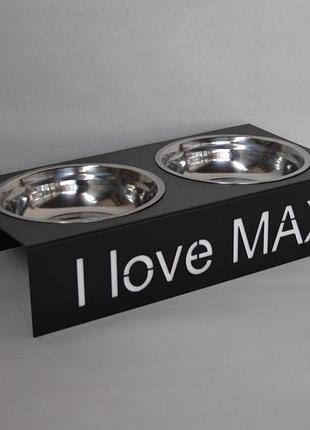 Кормушка индивидуальная i love, подставка для котов 2 миски, металл, h-90мм, v-0,45л, цвет любой мятный