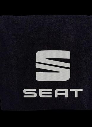 Рушник з вишивкою махровий банний 70*140 чорний автомобілісту сеат seat 00451