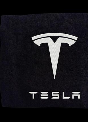 Полотенце с вышивкой махровое для лица 50*90 черный автомобилисту тесла tesla 00451