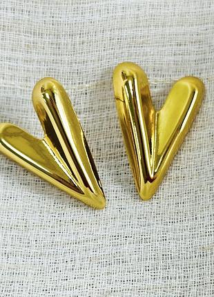 Серьги сердце гладкие бижутерия из медицинского золота гипоаллергенные украшения