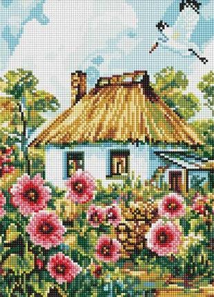 Алмазная мозаика "мальвы у дома" 30x40см