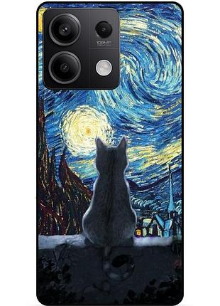 Силіконовий бампер чохол для xiaomi redmi note 13 pro 4g з малюнком кішка зіркова ніч ван гог