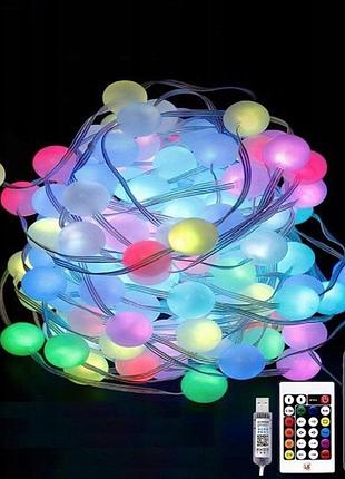 Умная светодиодная музыкальная гирлянда 100led, 10 м, цветные rgb шарики с usb питанием и дистанционным
