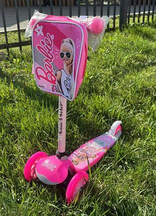 Самокат barbie трехколесный с рюкзаком (ls2211)