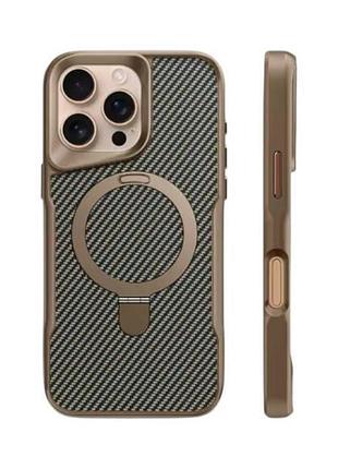 Чохол metal buttons with magnetic safe carbon ring iphone 15 pro max золотой top shop ua_