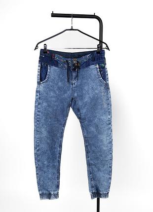 Desigual girls blue denim jogger pants elastic waist printed casual unique оригінальні штани, джинси у впізнаваному стилі бренду