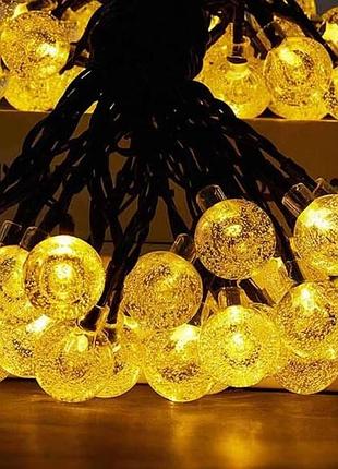 Гірлянда кульки 50 led вулична вологостійка від сонячної панелі, чорний дріт sf-61 тепле світло top shop ua_