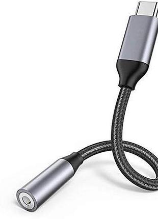 Адаптер oaky usb type-c на 3,5 мм аудіороз'єм (мама) [realtek dac chip 32bit 384khz], плетений, сірий