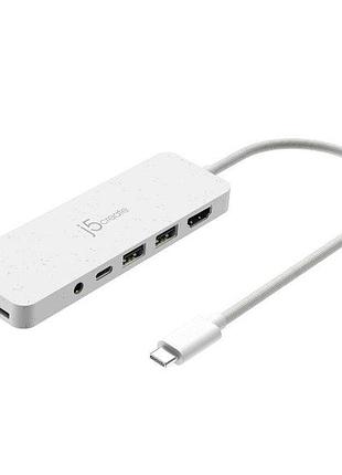 Мультиадаптер j5create jcd373ew-n многопортовый usb-c 6-в-1 (хаб/hdmi/картридер/аудио), белый